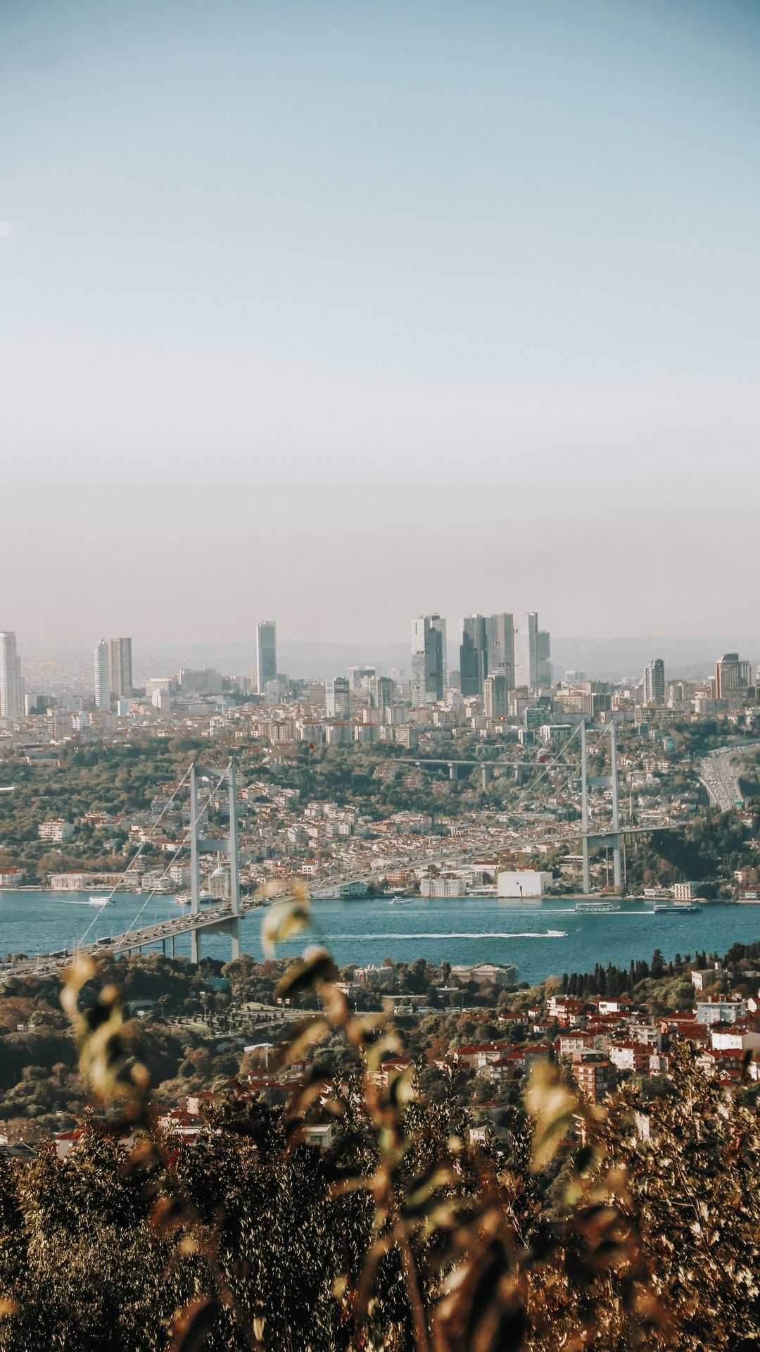 Archival view of the Istanbul skyline and the Bosphorus Bridge, Turkey's financial hub