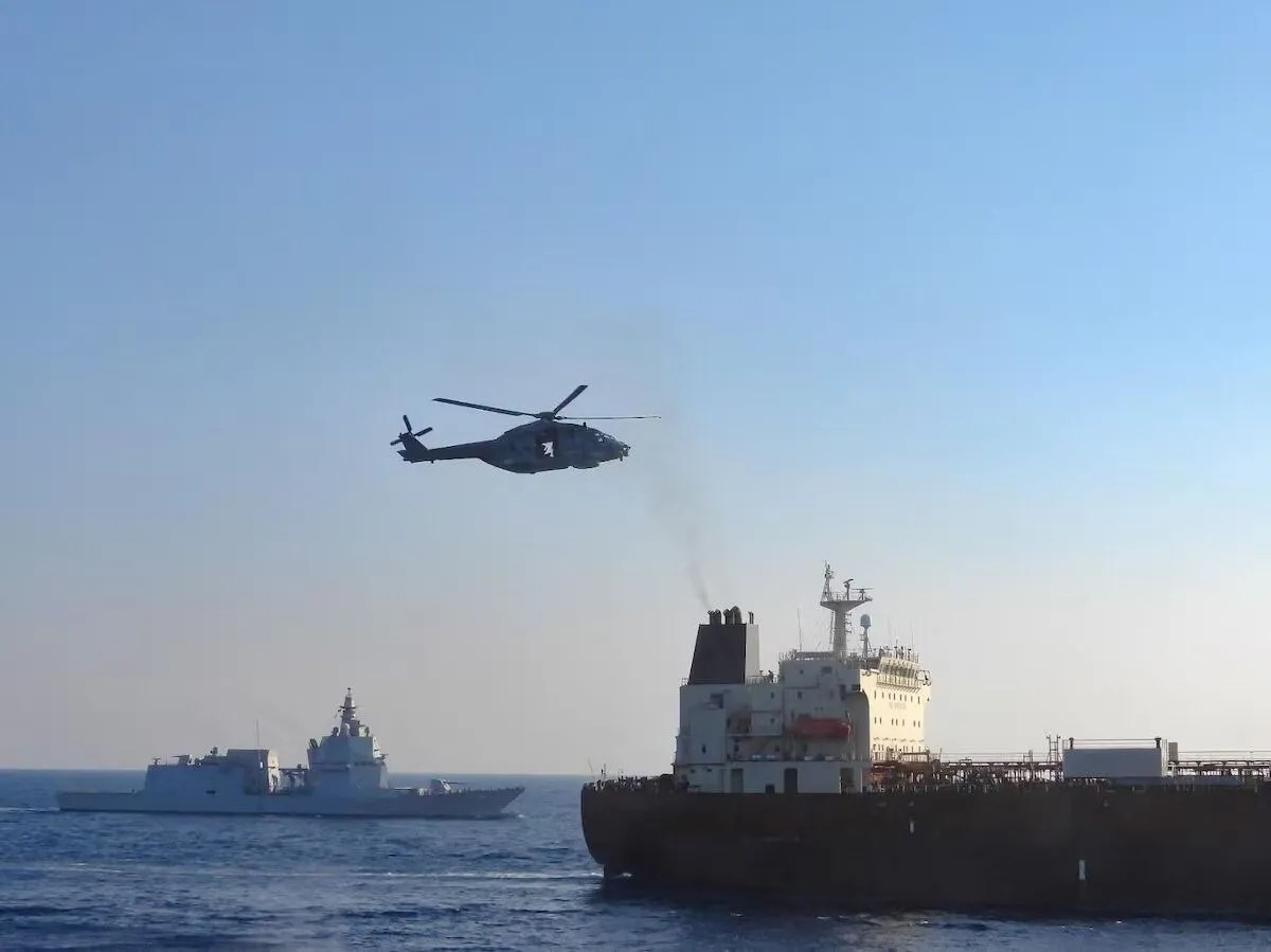 A Russian oil tanker in the Mediterranean. The EU naval mission boarded the tanker Toa Payoh on Sunday, 2 August 2026.
