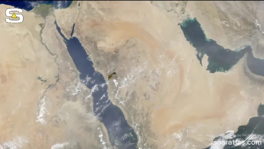 Satellite imagery of a smoke plume along the Saudi East-West pipeline route (11 September 2026)
